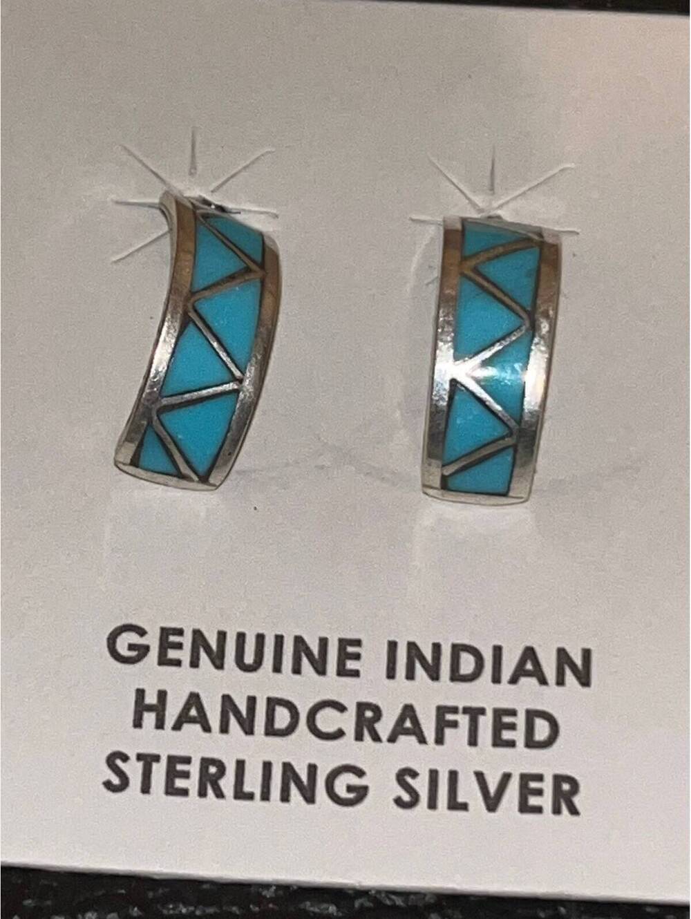 Zuni handmade turquoise cluster earrings sterling silver